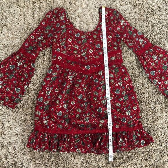 Band of Gypsies Red Lace Bell sleeve Mini Dress Size XS Floral Print - Picture 5 of 8